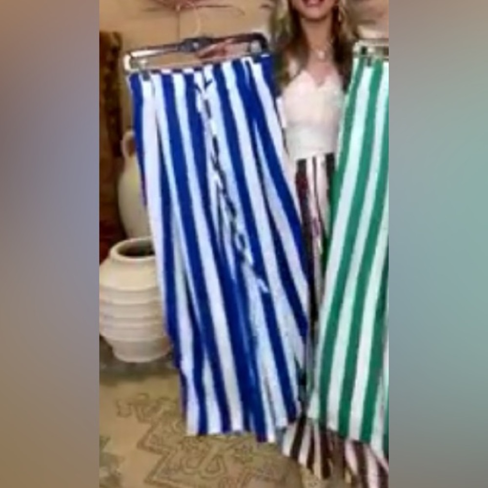 NWT Urban Daizy Blue/White Striped Linen  Wide-Leg Pants. - Picture 3 of 7
